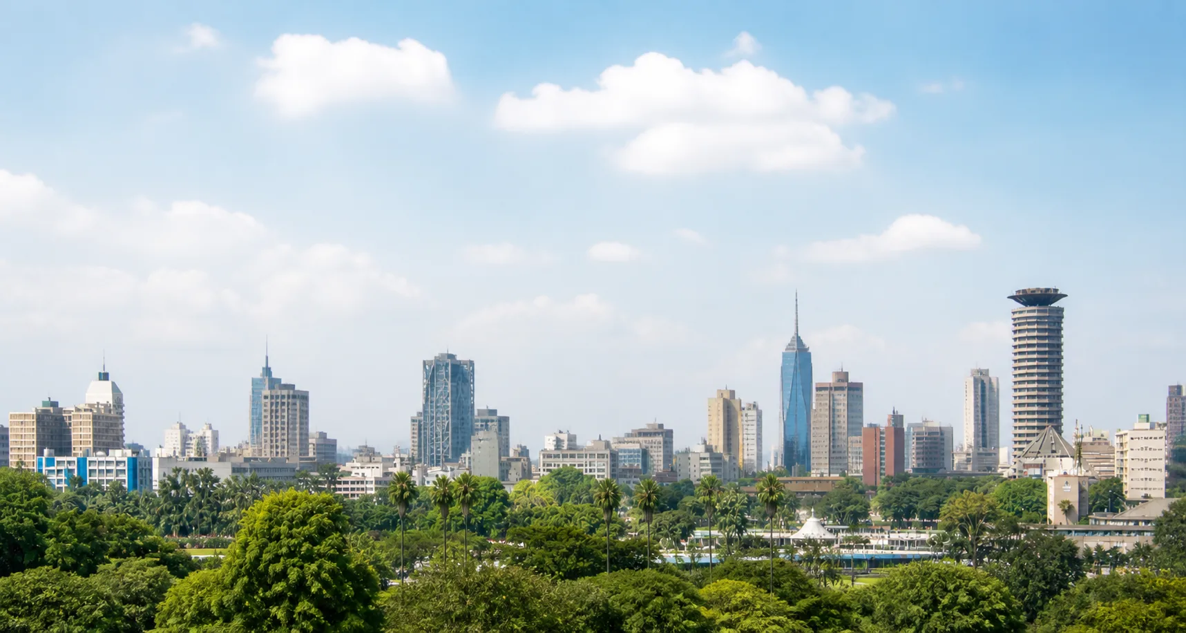 Nairobi skyline and green city park